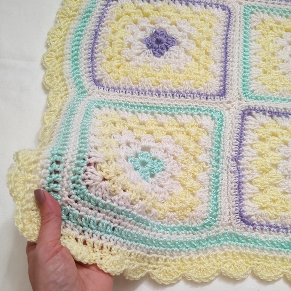 Handmade Crochet Throw Blanket Yellow White Mint Green Purple 56 x 24.5" Pastel - Picture 6 of 9